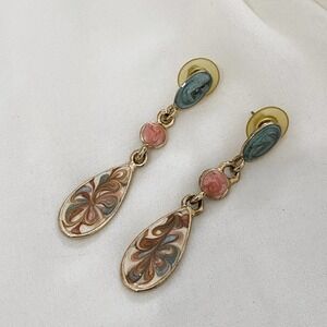 VTG Sage Peach Painted Swirl Earrings
